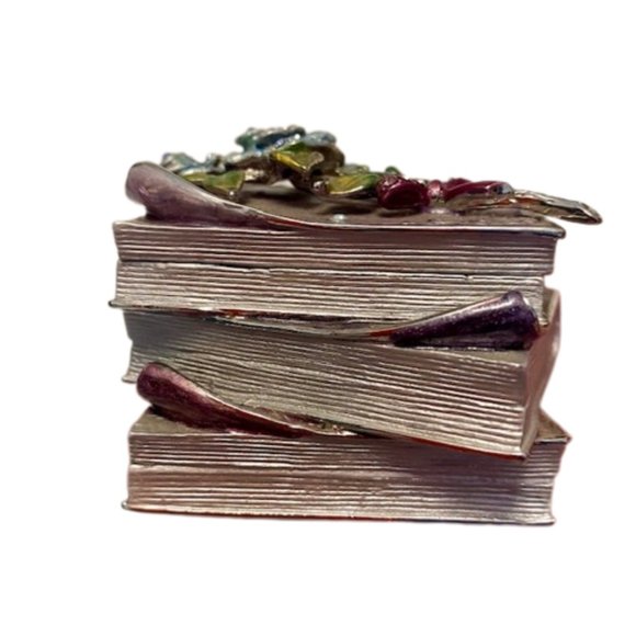 Bijorca Trinket Box Stack of Books and Flowers Enamel Ring Box Rhinestones Vtg - Picture 2 of 5